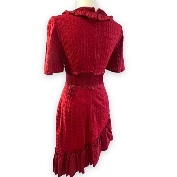 Finders Keepers Women's Red Asymmetrical Ruffled Collar Memento Dress Size Mediu - Picture 2 of 7